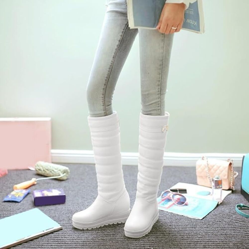 White Wedge Knee-High Boots